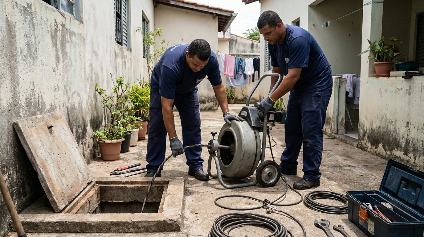 Desentupimento de Coluna Sanitária no Centro, Catanduva‑SP